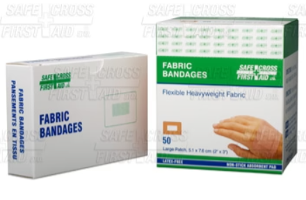 Fabric Bandages, Large Patch, 5.1 x 7.6 cm, 1.65 Heavyweight - 12/Box