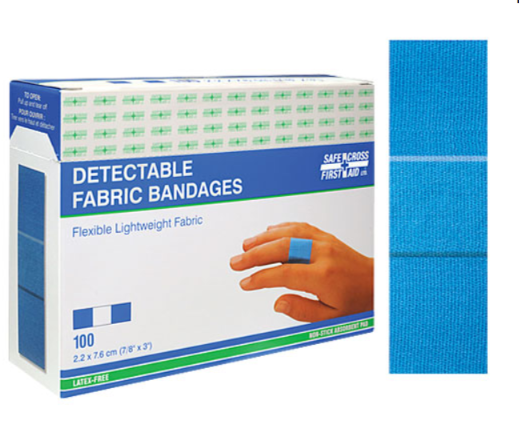 Detectable Fabric Bandages, 7/8" x 3", 100/Box