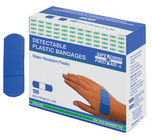 Detectable Plastic Bandages, 1"x 3", 100/Box